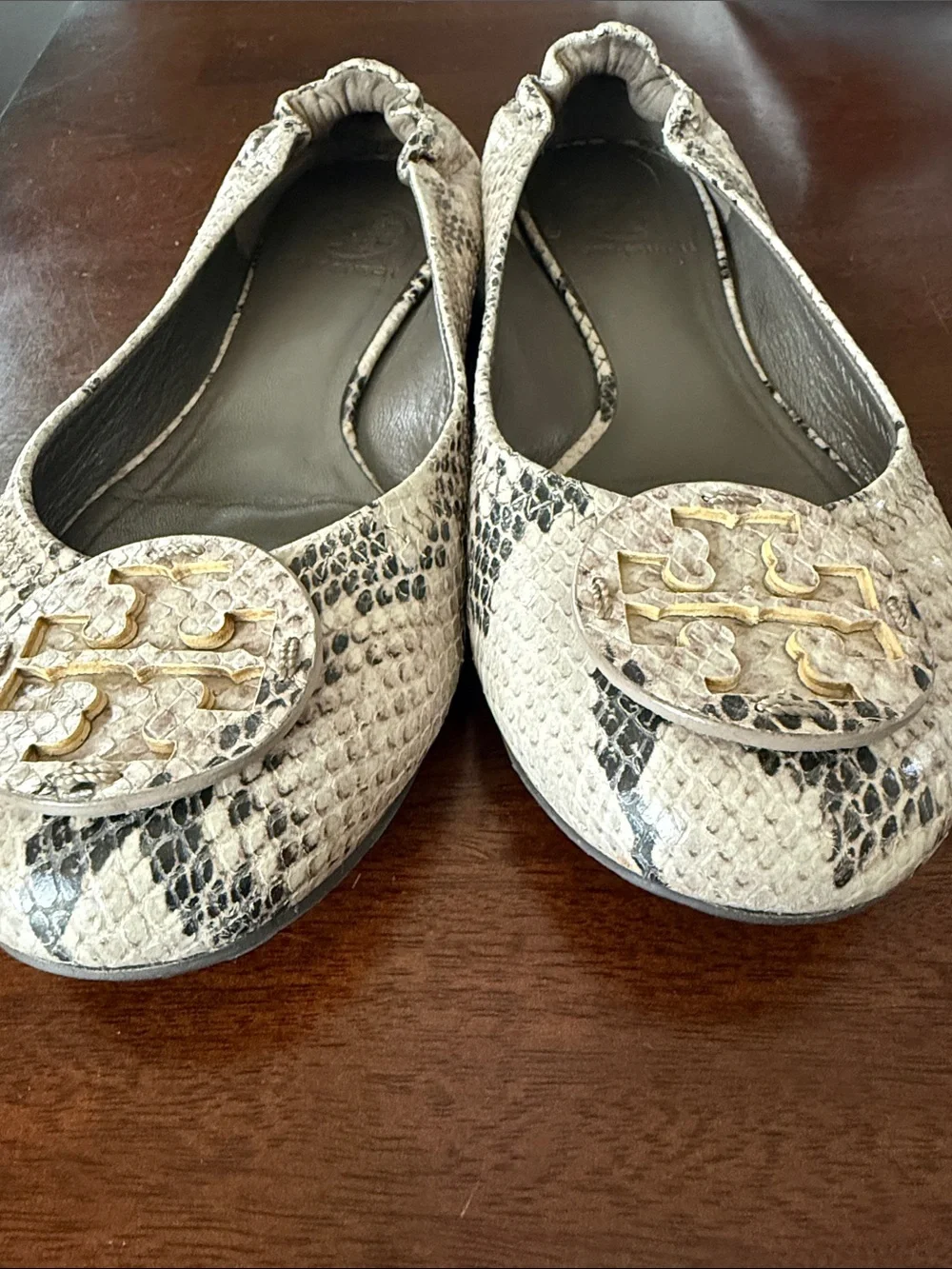 Tory Burch Snake-Print Ballet Flats with Gold Logo